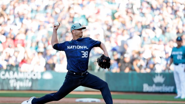 SF Giants RHP Alex Cobb throws a pitch against the American League in the bottom of the fourth inning of the 2023 MLB All-Star Game on July 11, 2023.