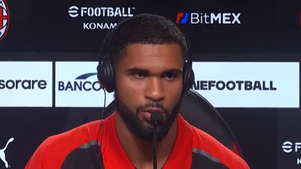 Ruben Loftus-Cheek pictured in July 2023 during his first press conference as an AC Milan player