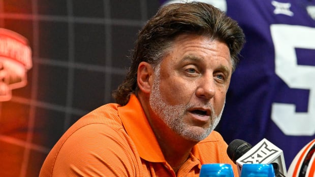 Oklahoma State coach Mike Gundy at Big 12 Media Days on Wednesday