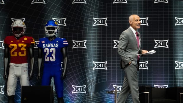 Big 12 Commissioner Brett Yormark speaks during the first day of Big 12 Media Days in AT&T Stadium in Arlington, Texas, July 12, 2023.