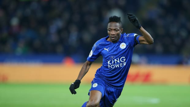 Ahmed Musa pictured playing for Leicester City in January 2017