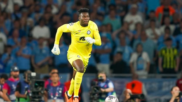 Goalkeeper Andre Onana pictured playing for Inter Milan against Manchester City in the 2023 UEFA Champions League final