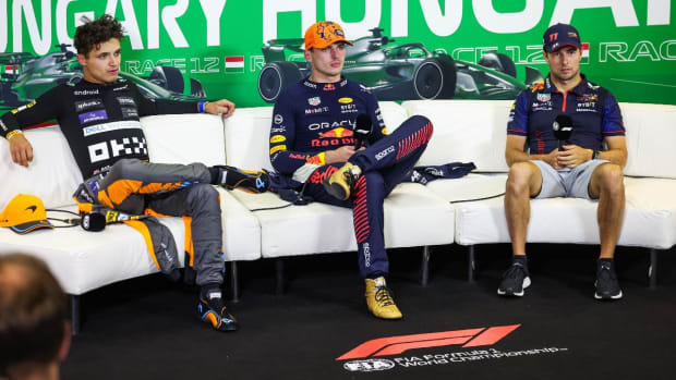The top 3 finishers in Sunday's Hungary Grand Prix (from left): Lando Norris, Max Verstappen and Sergio Perez. Photo courtesy Formula One.