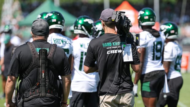 Receivers being filmed by 'Hard Knocks' crew at Jets' Training Camp