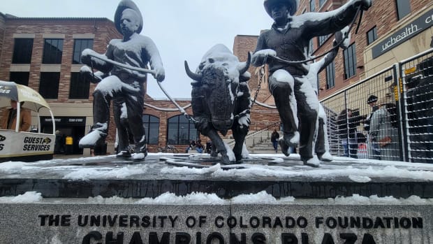 Apr 22, 2023; Boulder, CO, USA; General view outside of Folsom Field before the start of a Colorado Buffaloes spring football game. Mandatory Credit: Ron Chenoy-USA TODAY Sports