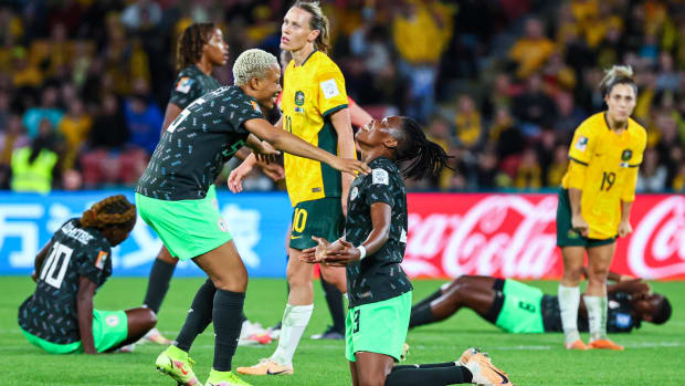 Nigeria celebrates a win vs. Australia