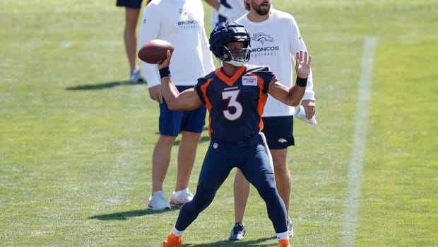 Denver Broncos quarterback Russell Wilson (3) during training camp at Centura Health Training Center.