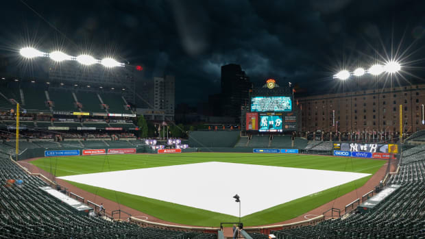 A view of the black sky over Camden Yards ahead of a game between the Orioles and the Yankees.