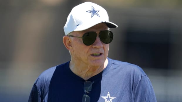 Cowboys owner Jerry Jones looks on during a training camp practice.