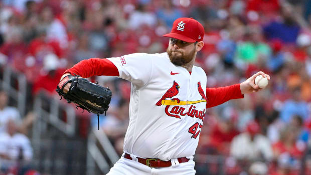 Jul 18, 2023; St. Louis, Missouri, USA; St. Louis Cardinals starting pitcher Jordan Montgomery (47) pitches against the Miami Marlins during the fifth inning at Busch Stadium.