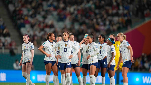 Players from the USWNT pictured during their 0-0 draw with Portugal at the 2023 FIFA Women's World Cup