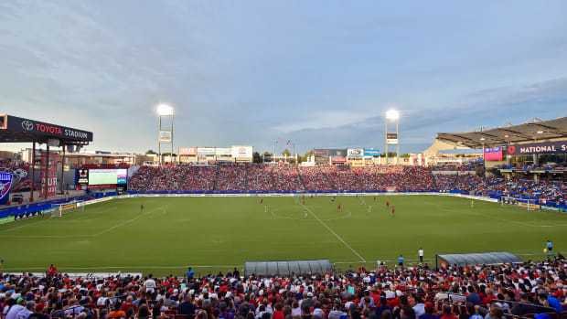 A photo taken in July 2023 showing a general view from inside Toyota Stadium, home of FC Dallas