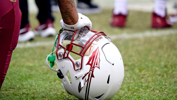 Oct 29, 2022; Tallahassee, Florida, USA; Florida State Seminoles debuted white helmets at home during the game against the Georgia Tech Yellow Jackets at Doak S. Campbell Stadium. Mandatory Credit: Melina Myers-USA TODAY Sports