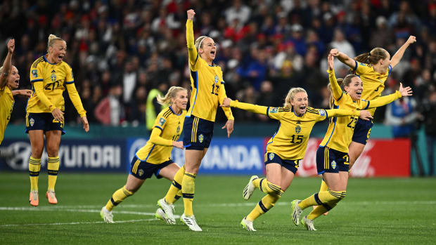 Sweden celebrating against the USWNT.