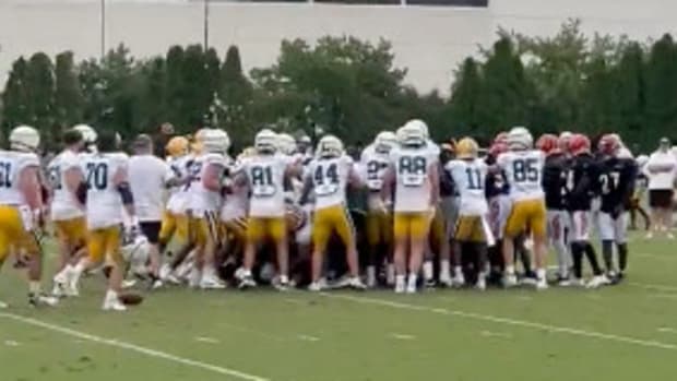 Green Bay Packers and Cincinnati Bengals players get into a brawl at joint practice during 2023 NFL training camp.