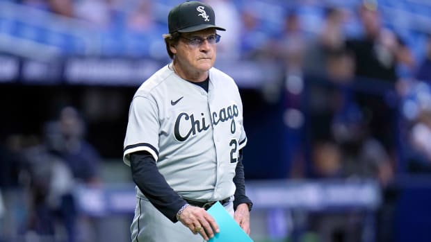 Chicago White Sox manager Tony La Russa brings out the line-up card before a baseball game against the Tampa Bay Rays Friday, June 3, 2022, in St. Petersburg, Fla.