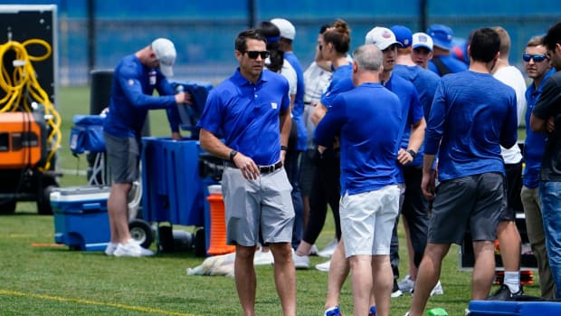 New York Giants general manager Joe Schoen on the field for mandatory minicamp at the Quest Diagnostics Training Center on Tuesday, June 7, 2022, in East Rutherford.