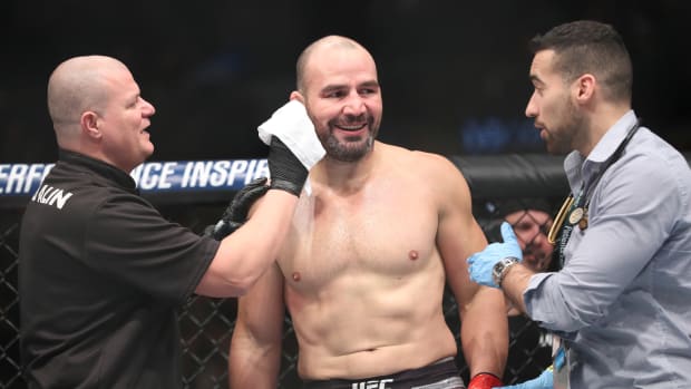 Glover Teixeira smiles after defeating Misha Cirkunov during UFC Fight Night at Bell MTS Place.