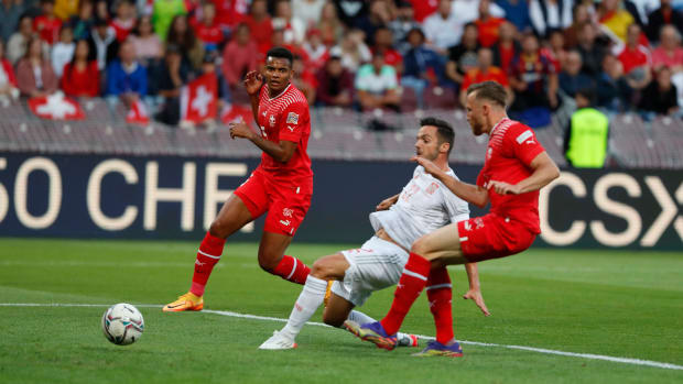 Pablo Sarabia pictured (center) scoring the winning goal for Spain in their 1-0 victory over Switzerland in June 2022