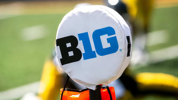 The Big Ten logo at a football game