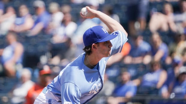 Jun 11, 2022; Kansas City, Missouri, USA; Kansas City Royals starting pitcher Daniel Lynch (52) delivers a pitch against the Baltimore Orioles in the first inning at Kauffman Stadium. Mandatory Credit: Denny Medley-USA TODAY Sports