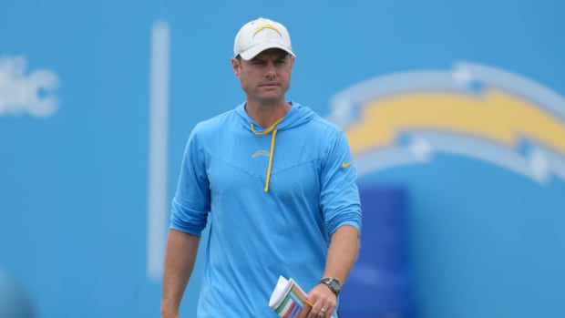 Jun 14, 2022; Costa Mesa, California, USA; Los Angeles Chargers coach Brandon Staley during minicamp at the Hoag Performance Center. Mandatory Credit: Kirby Lee-USA TODAY Sports