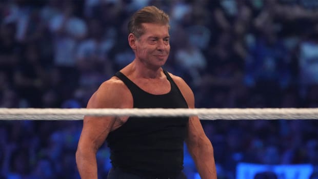 Apr 3, 2022; Arlington, TX, USA; WWE owner Vince McMahon during WrestleMania at AT&T Stadium.
