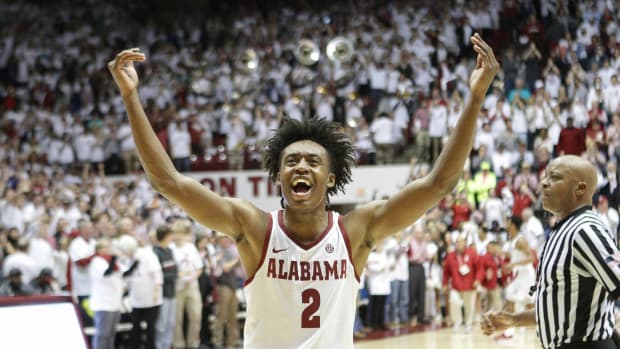 Alabama Crimson Tide guard Collin Sexton (2) reacts after his team defeated Oklahoma Sooners at Coleman Coliseum.