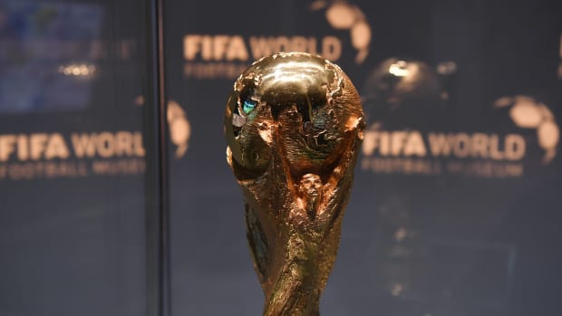 The World Cup trophy pictured on display in the FIFA Museum in Zurich