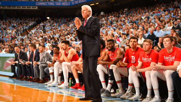 Bob McKillop on the sideline as Davidson plays at UNC.