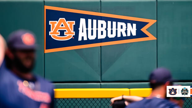An Auburn baseball banner at the College World Series.