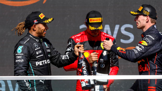 Lewis Hamilton, Carlos Sainz and Max Verstappen
