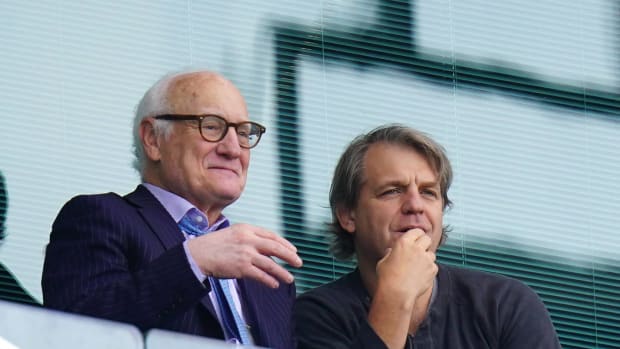 Bruce Buck (left) and Todd Boehly pictured at Stamford Bridge in May 2022