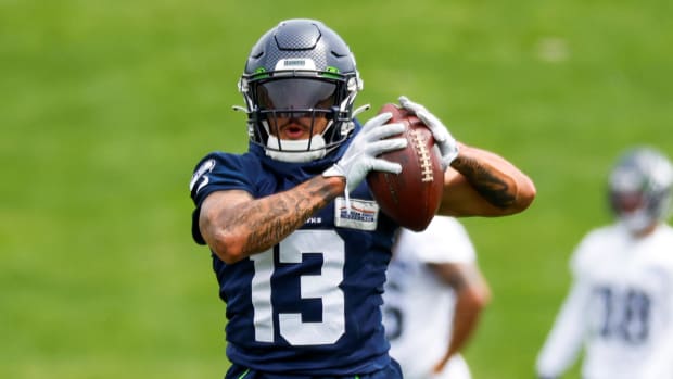 Seattle Seahawks wide receiver Aaron Fuller (13) catches a pass during minicamp practice at the Virginia Mason Athletic Center.
