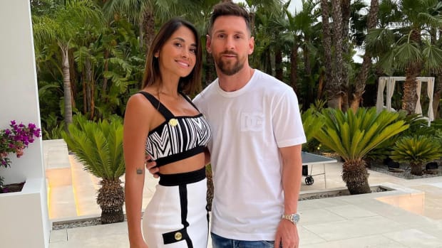 Lionel Messi and wife Antonela Roccuzzo pictured on holiday in 2022