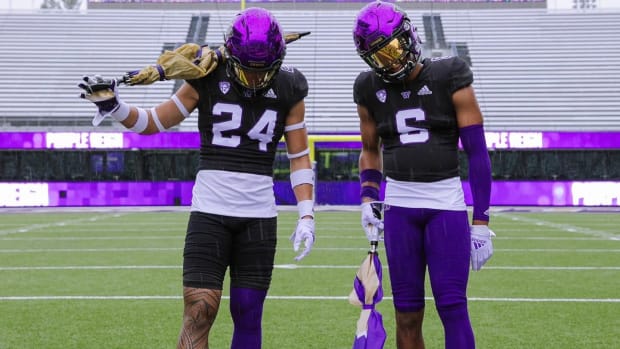 Jeremiah Matthews, right, and Gorman teammate Kodi DeCambra visited the UW in May.