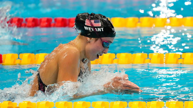 Emma Weyant (USA) in the women's 400m individual medley final during the Tokyo 2020 Olympic Summer Games at Tokyo Aquatics Centre.