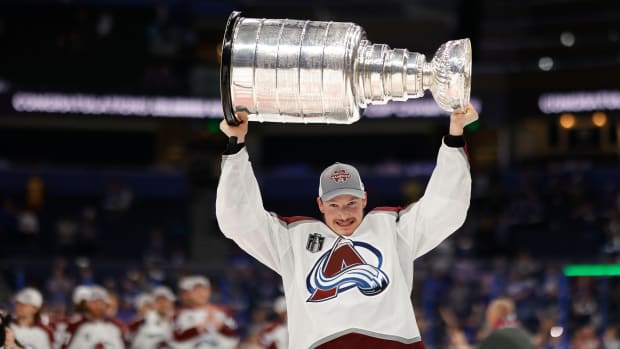 Cale Makar lifts the Stanley Cup