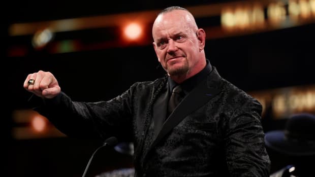 The Undertaker on stage at his WWE Hall of Fame induction