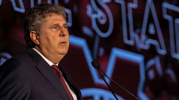Mississippi State coach Mike Leach speaks to the media during SEC Media Days.