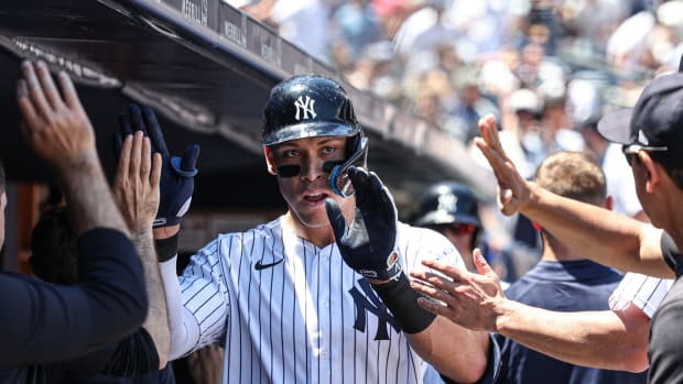 New York Yankees CF Aaron Judge celebrates home run