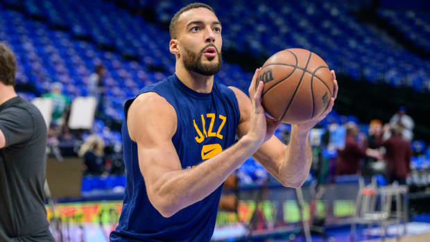 Rudy Gobert during warmups ahead of a Jazz game.