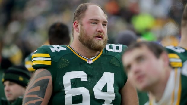 Green Bay Packers guard Ben Braden (64) is shown during the second quarter of their game Saturday, December 25, 2021 at Lambeau Field in Green Bay, Wis. The Green Bay Packers beat the Cleveland Browns 24-22.