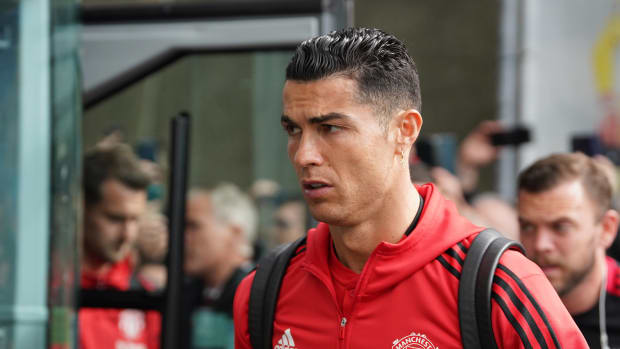 Cristiano Ronaldo pictured outside the AMEX Stadium before Manchester United's 4-0 loss to Brighton in May 2022