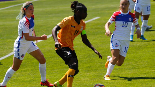 Zambia’s Barbra Banda during a 2020 friendly against Chile.