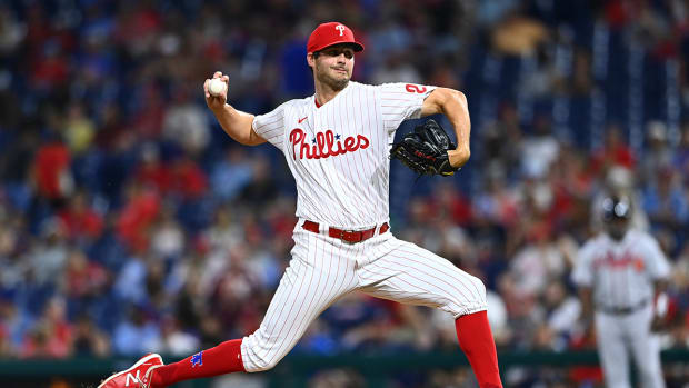 Phillies pitcher Mark Appel (22) throws a pitch against the Braves in the ninth inning at Citizens Bank Park.