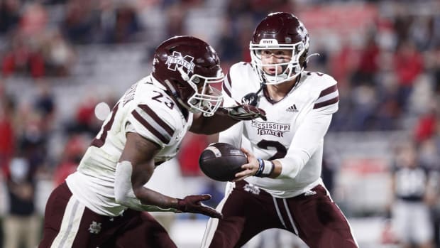 Mississippi State quarterback Will Rogers and running back Dillon Johnson