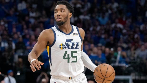 Utah Jazz guard Donovan Mitchell (45) in action during the game between the Dallas Mavericks and the Utah Jazz in game five of the first round for the 2022 NBA playoffs