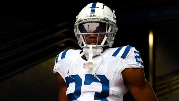 Nov 21, 2021; Orchard Park, New York, USA; Indianapolis Colts cornerback Kenny Moore II (23) walks to the field prior to the game against the Buffalo Bills at Highmark Stadium.