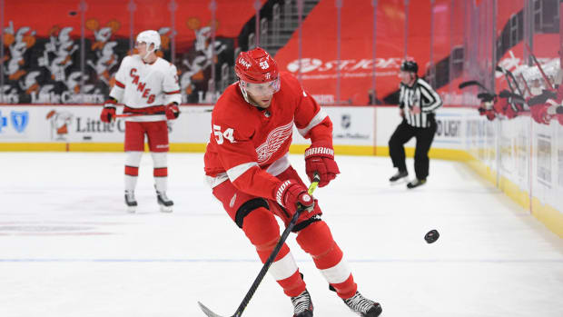 Mar 14, 2021; Detroit, Michigan, USA; Detroit Red Wings right wing Bobby Ryan (54) during the game against the Carolina Hurricanes at Little Caesars Arena.